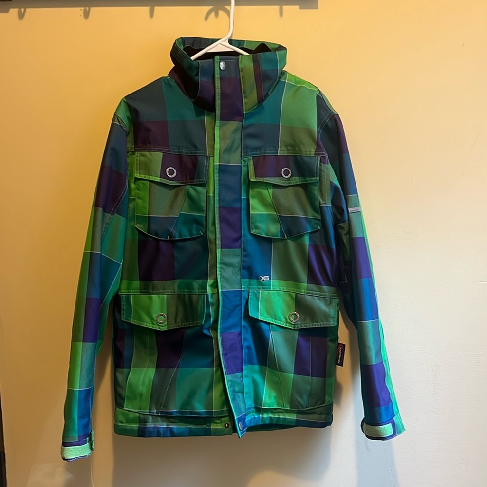 Ripzone ski snowboard Jacket blue green plaid